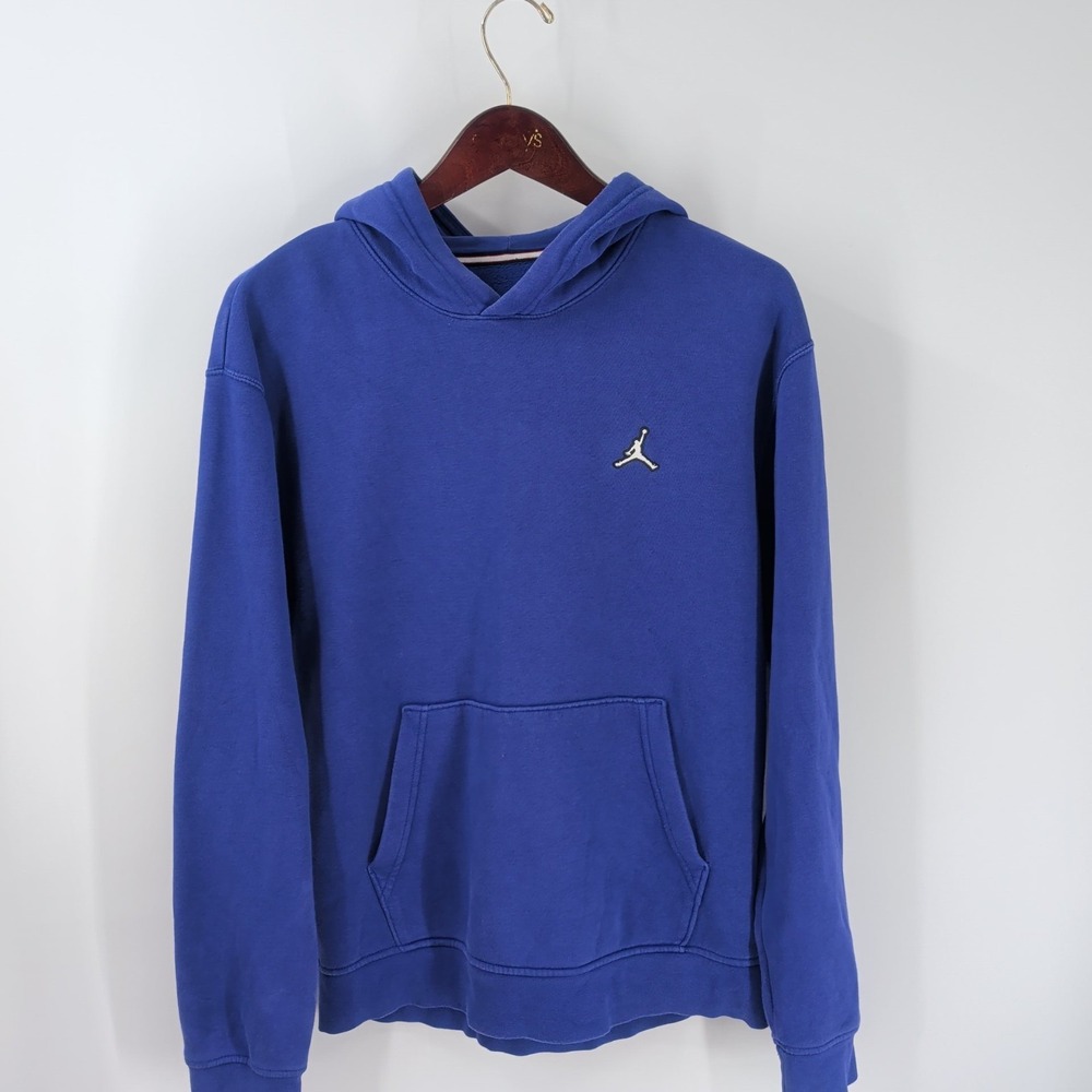 Vintage Jordan Essential Fleece Kangaroo Pocket Pullover Hoodie‎ Blue Size S
